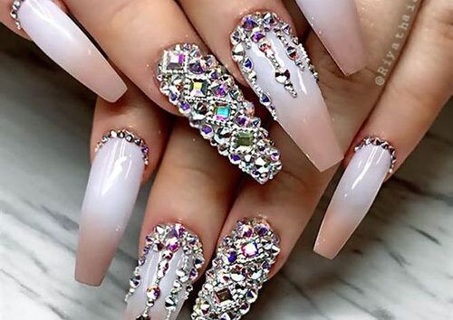 Nail Art Idea with Rhinestones By Holy Nails Pune