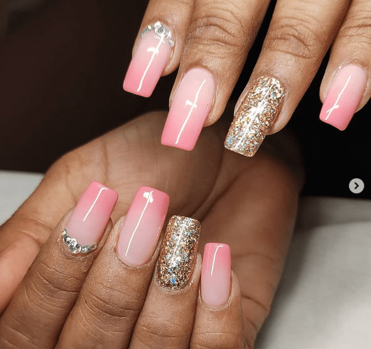 Pink Glitter Stripe Designs Full Cover False Nails Art Decor Nail Extension  Tips | eBay